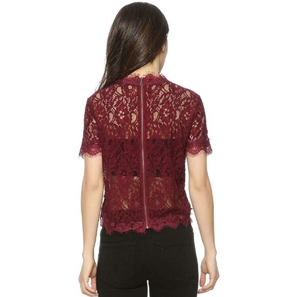 Zara Wine Lace Mock Neck Top - Picture 9 of 9